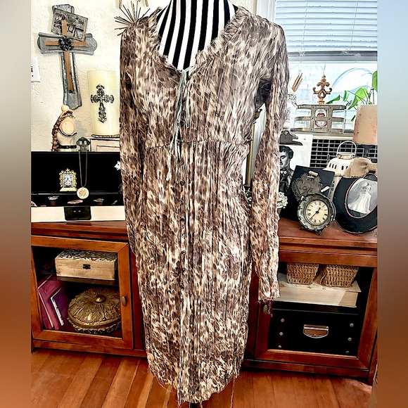 Free People Sheer Leopard Print Button Down Layering Duster Intimates Size P/S - Picture 4 of 13